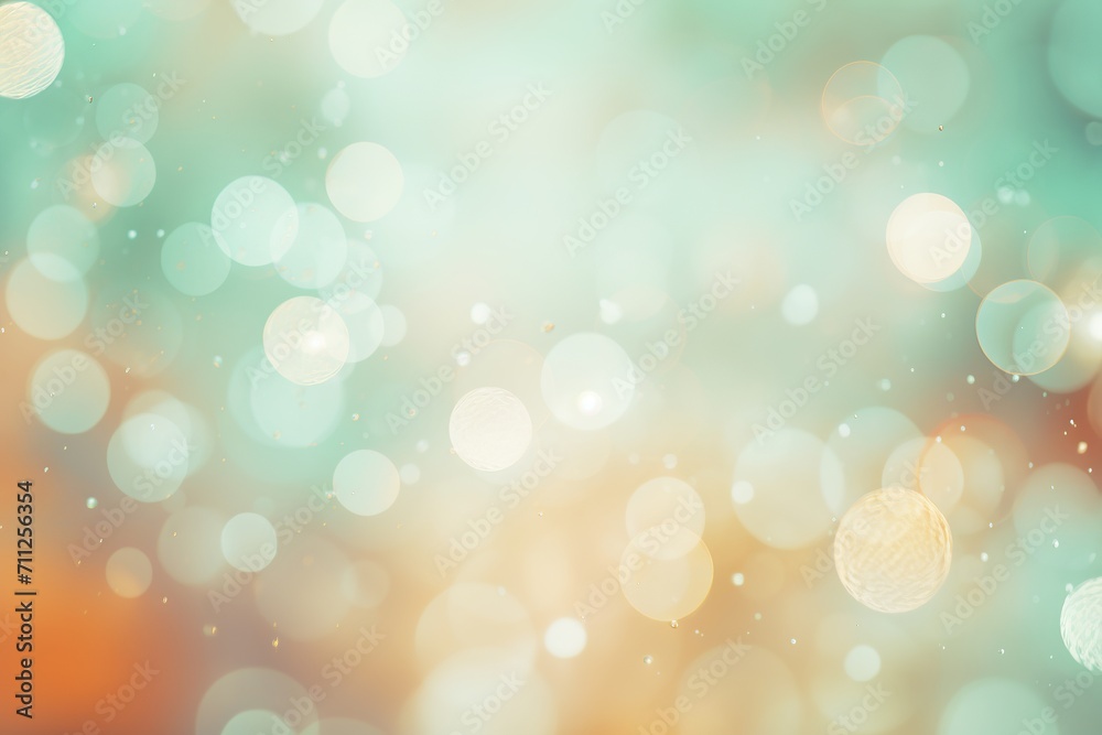 Blurred bokeh background in pastel colors of mint, peach, and white