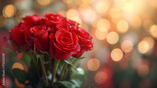 Beautiful bouquet red rose of love wallpapers background with glitter, bokeh lights, romantic and charm atmosphere in background. Valentine concept.
