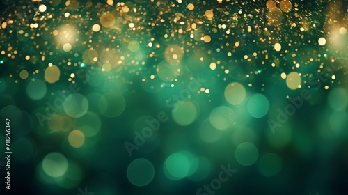 Gold and green bokeh banner with abstract green blurred background