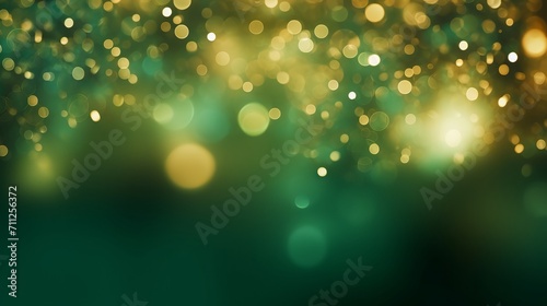 Gold and green bokeh banner with abstract green blurred background