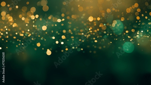 Gold and green bokeh banner with abstract green blurred background