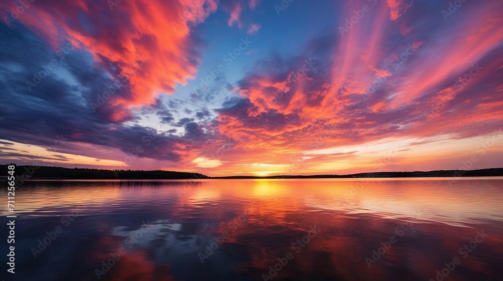 Beautiful orange and purple hues of the sky and clouds during sunset over the horizon Beautiful orange and purple hues of the sky and clouds during sunset over the horizon