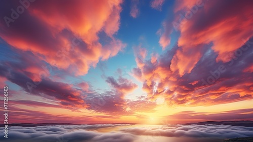 Beautiful orange and purple hues of the sky and clouds during sunset over the horizon