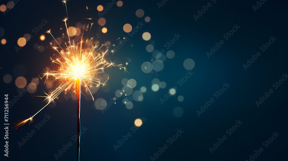 Obraz premium Happy New Year, burning fireworks with bokeh light background