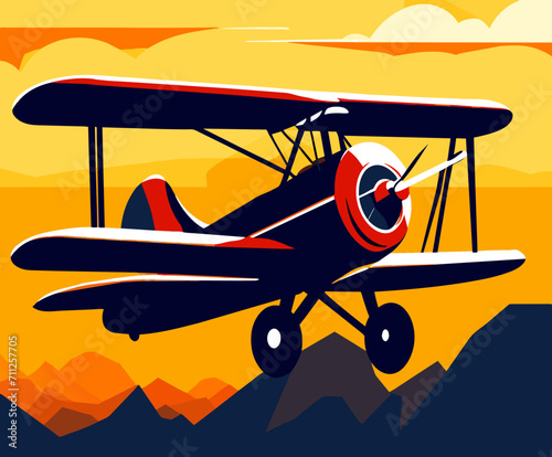 Vintage biplane performing aerobatics vektor illustation