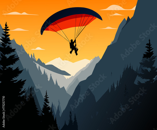 Paraglider soaring high above the mountains vektor illustation