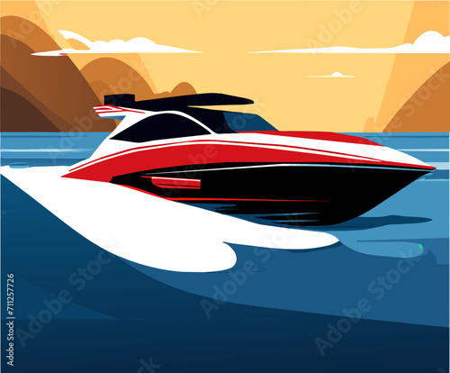 Speedboat leaving a foamy wake vektor illustation