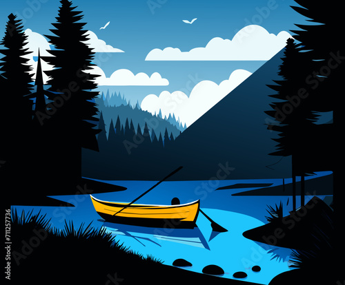 Rowboat on a peaceful pond vektor illustation