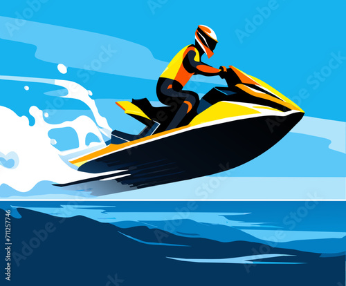 Jet ski racing on an azure sea vektor illustation