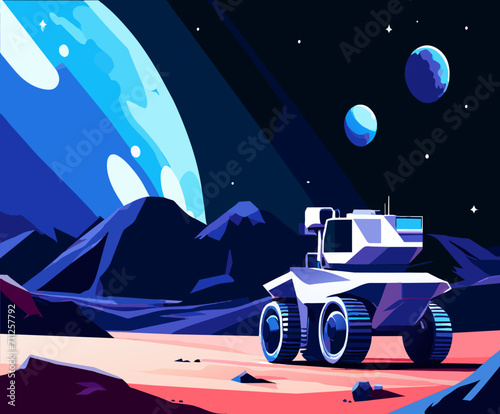 Moon rover exploring the lunar surface vektor illustation