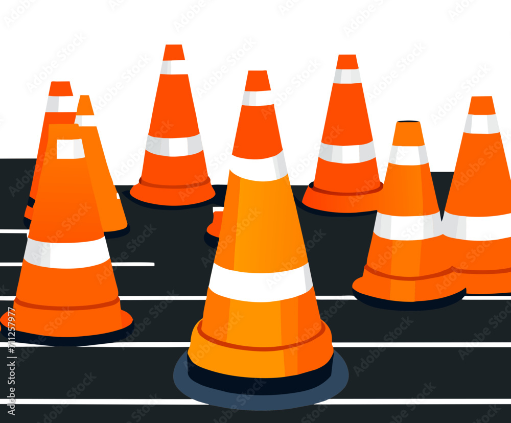 Construction cones in a row vektor illustation Construction cones in a row vektor illustation