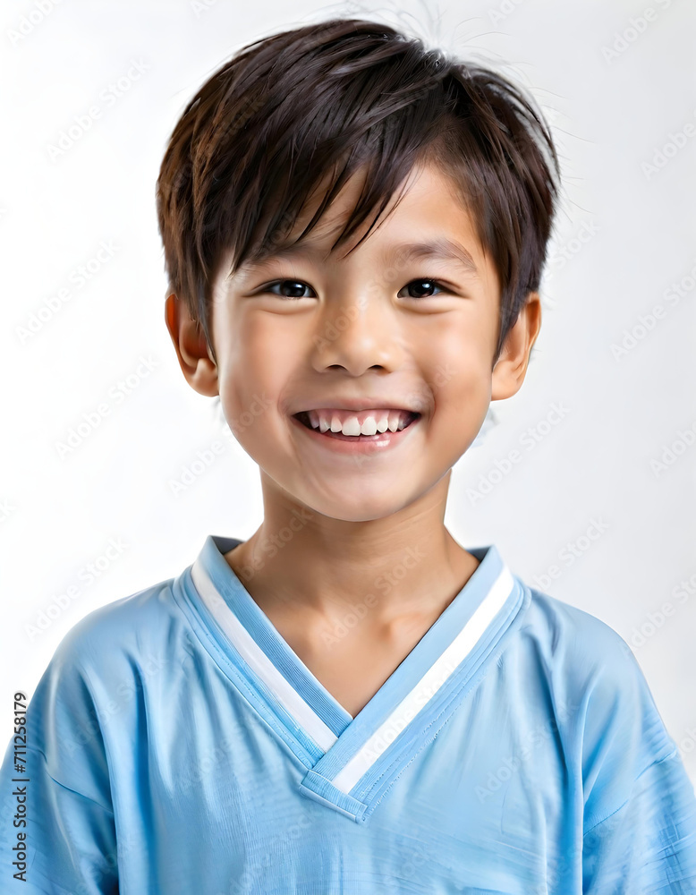 White background photo of portrait of cute Asian boy model smiling with perfect clean teeth. For advertising, web design, etc. White background photo of portrait of cute Asian boy model smiling with perfect clean teeth. For advertising, web design, etc.