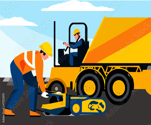 Workers with a compactor vektor illustation