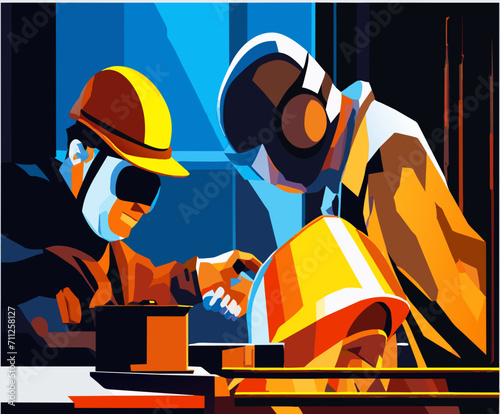 Workers with a welding mask and gloves vektor illustation