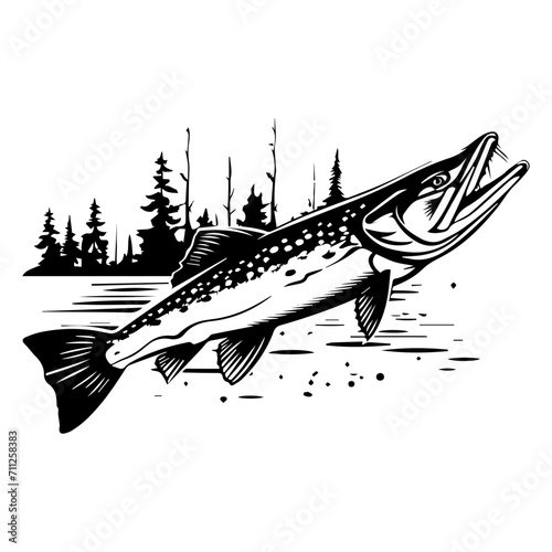 northern pike fish black silhouette logo svg vector, pike fish  icon illustration.