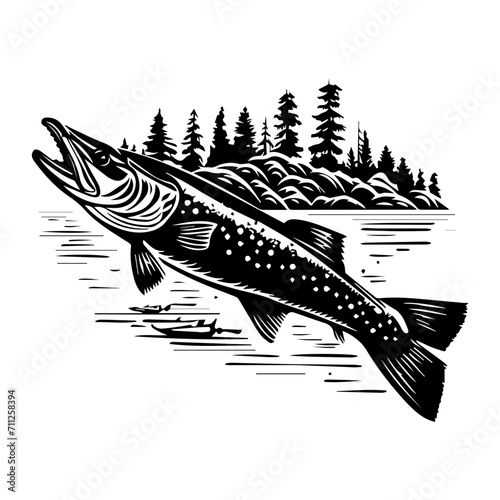 northern pike fish black silhouette logo svg vector, pike fish  icon illustration.