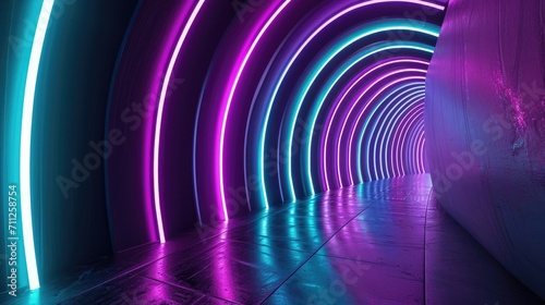 Vibrant neon arcs arching and bending in a symphony of neon purple and blue