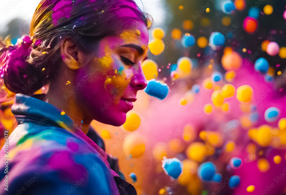 Fototapeta premium AI Generative illustration of a traditional Holi Festival of Colour scene