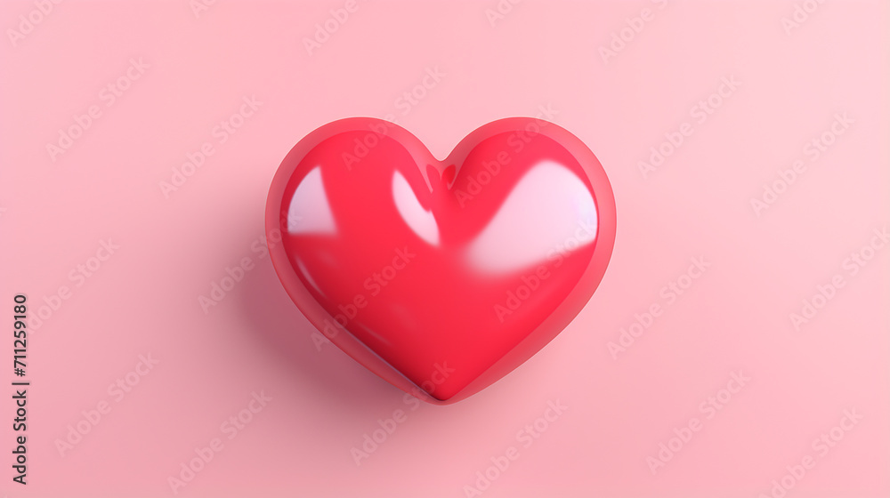 3d red heart on pink background heart icon like and love