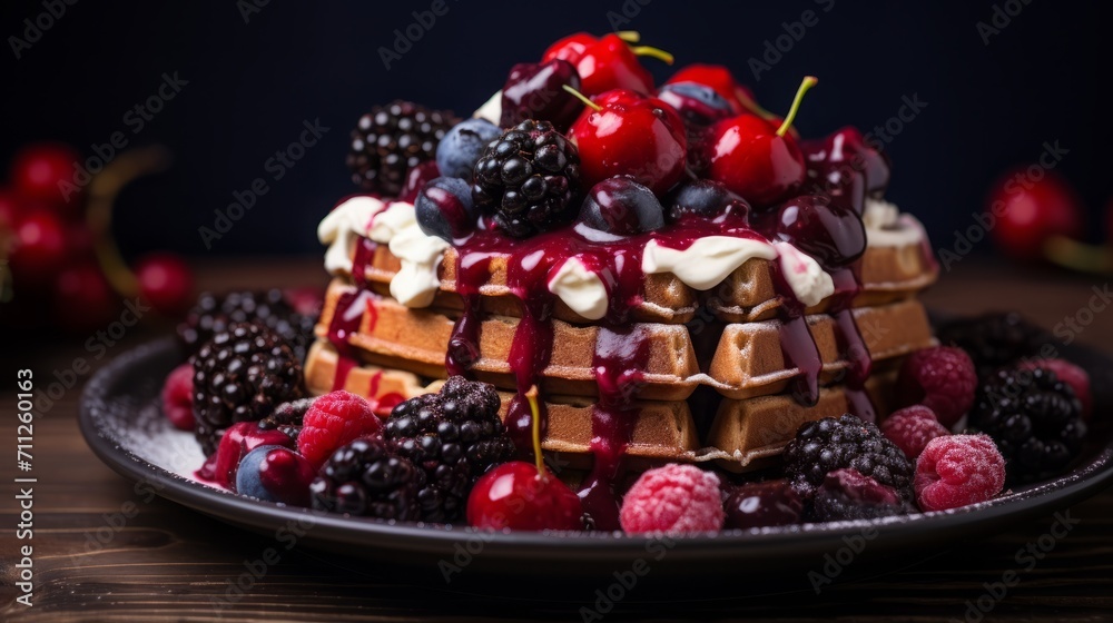 Delicious Waffles Topped with Berries and Syrup Delicious Waffles Topped with Berries and Syrup
