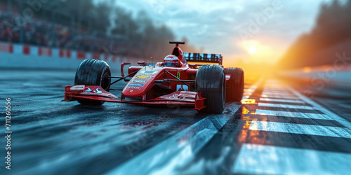 A fast red and white race car zooming along a track, perfect for race car events, sports posters, or automotive designs needing a dynamic touch.formula 1 winner 