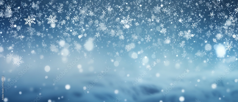 Snowy winter scene with sparkling bokeh effect on blue background Snowy winter scene with sparkling bokeh effect on blue background