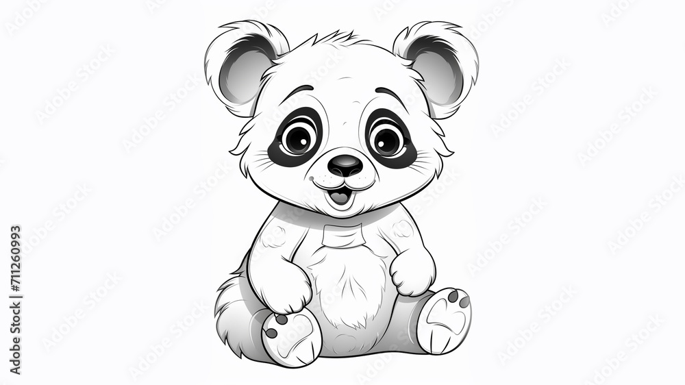 coloring page for kids cute happy panda cartoon style