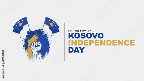 Vector illustration of Kosovo independence day, celebrated on February 17. Greeting card poster design with grunge brush texture flags photo