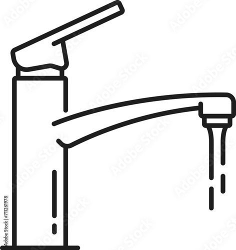 Tap kitchen and bathroom ball faucet outline icon. Kitchen watertap, house bathtub spigot valve or bathroom sink faucet thin line vector pictogram. Home bath water mixer line icon or symbol