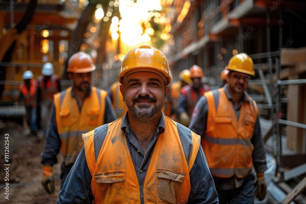 Group of construction worker at site. Generative AI. Group of construction worker at site. Generative AI.