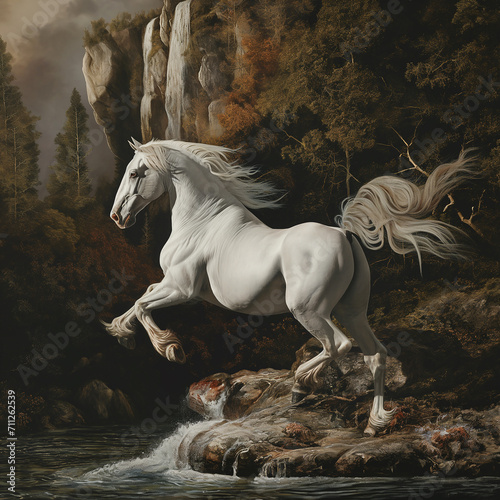 white horse running