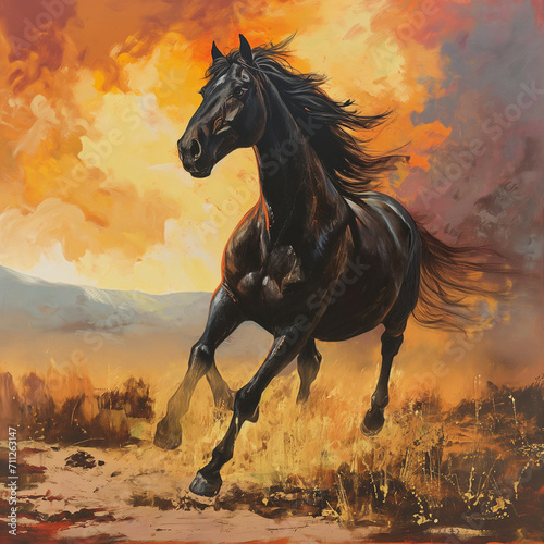 Black horse runnung photo