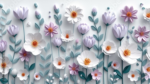 Floral spring pattern in paper cut style. Generative AI.
