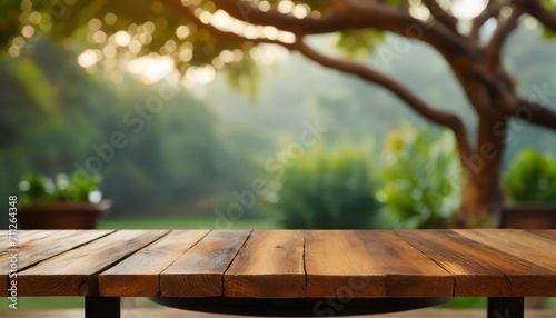 picnic table in the park.an Instagram-ready shot featuring an empty wooden table set against a beautifully blurred background.