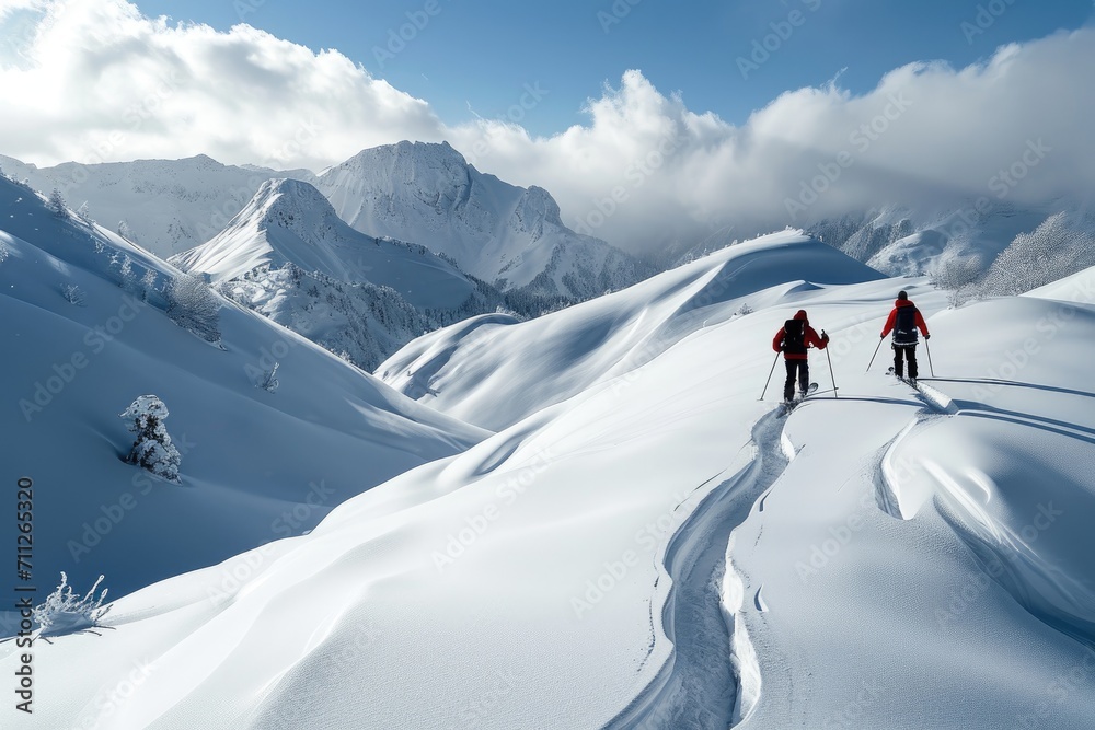 Ski touring in alpine landscape