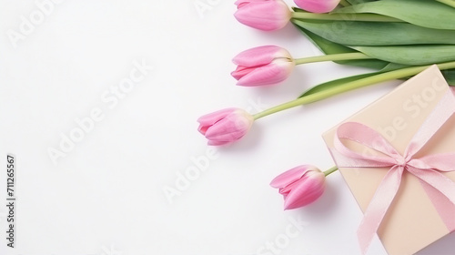 Elegant Pink Tulip Flowers in a Beautiful Gift Box, Perfect for Celebrations and Special Occasions on a White Background – Surprise Loved Ones with Nature’s Charm and Romantic Vibes © Pasinee
