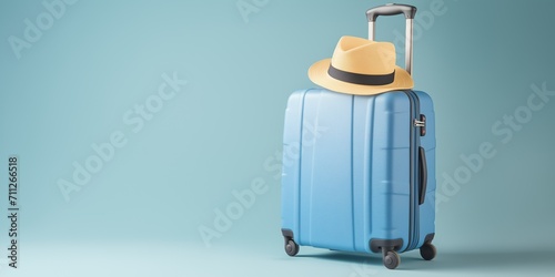 Travel copmosition, Blue suitcases with sun glasses