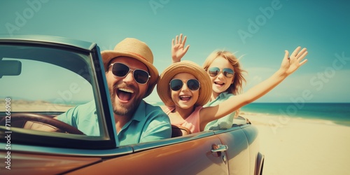 Happy family day by car
