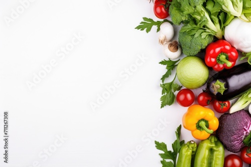 A vibrant assortment of various fresh vegetables placed on a simple white background  Fresh vegetables background  white background with vegetables  AI Generated