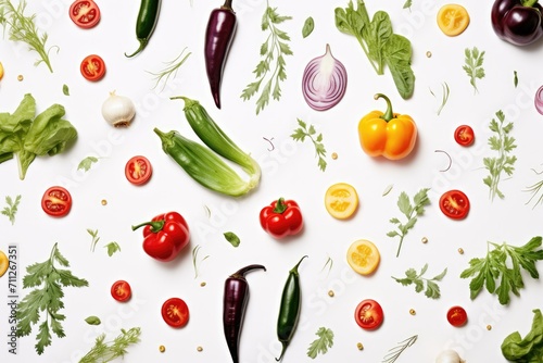 A diverse collection of various types of vegetables displayed on a clean white surface, Fresh vegetables background, white background with vegetables, AI Generated