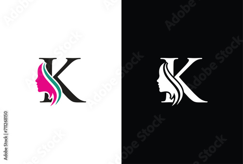 Beauty logo design with combination letter K. Letter K beauty logo design. Hair beauty design, premium vector Template.