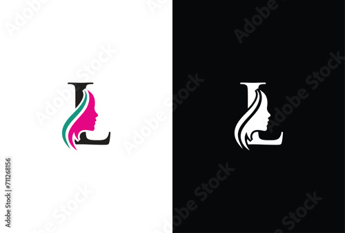 Beauty logo design with combination letter L. Letter L beauty logo design. Hair beauty design, premium vector Template. photo
