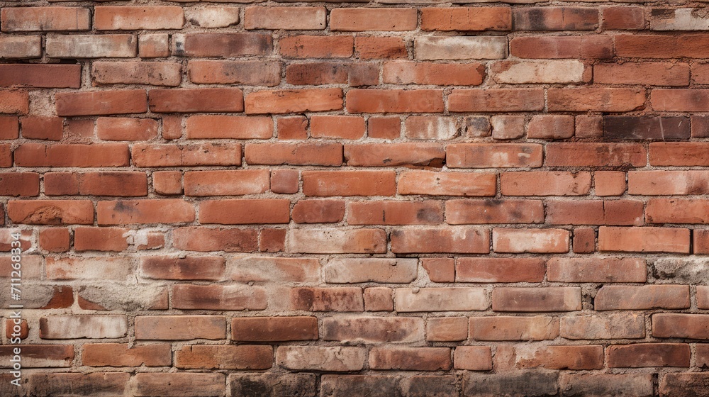 Old red brick wall background, wide panorama of masonry with cracks and stains, vintage texture for design and decoration Old red brick wall background, wide panorama of masonry with cracks and stains, vintage texture for design and decoration