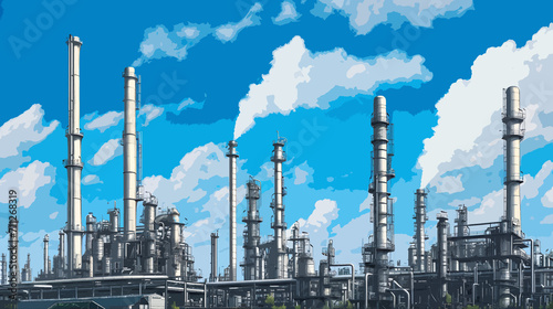 oil refinery plant illustration with blue sky