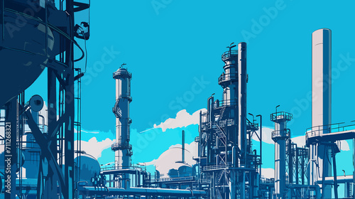 oil refinery plant illustration with blue sky