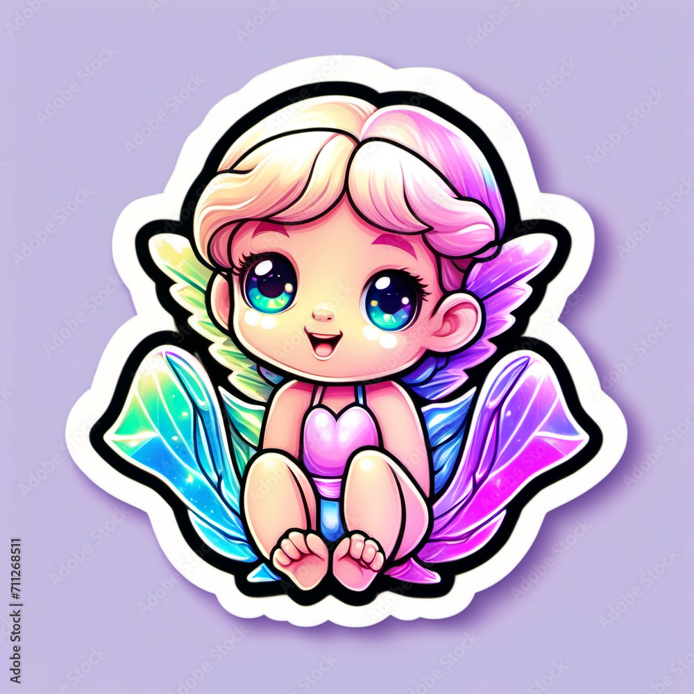 Cute cartoon cupid with wings. Vector clip art illustration. Cute cartoon baby angel. Cute little fairy cartoon sticker. Vector illustration for t-shirt print.