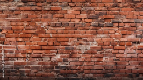 Old red brick wall background  wide panorama of masonry with cracks and stains  vintage texture for design and decoration