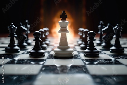 Chessboard, Black pawns surrounded the white king. Generative AI.