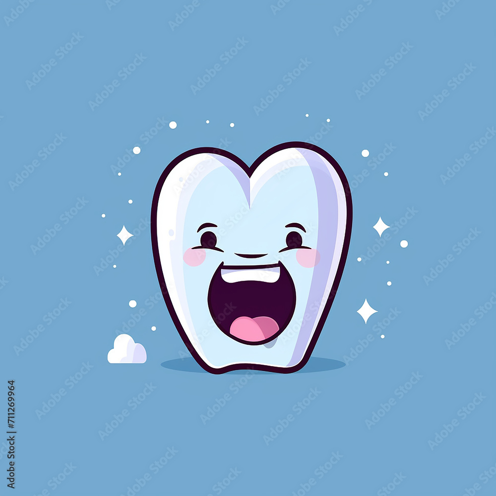 White tooth icon. AI illustration. Flat style. with kawaii eyes. White tooth icon. AI illustration. Flat style. with kawaii eyes.