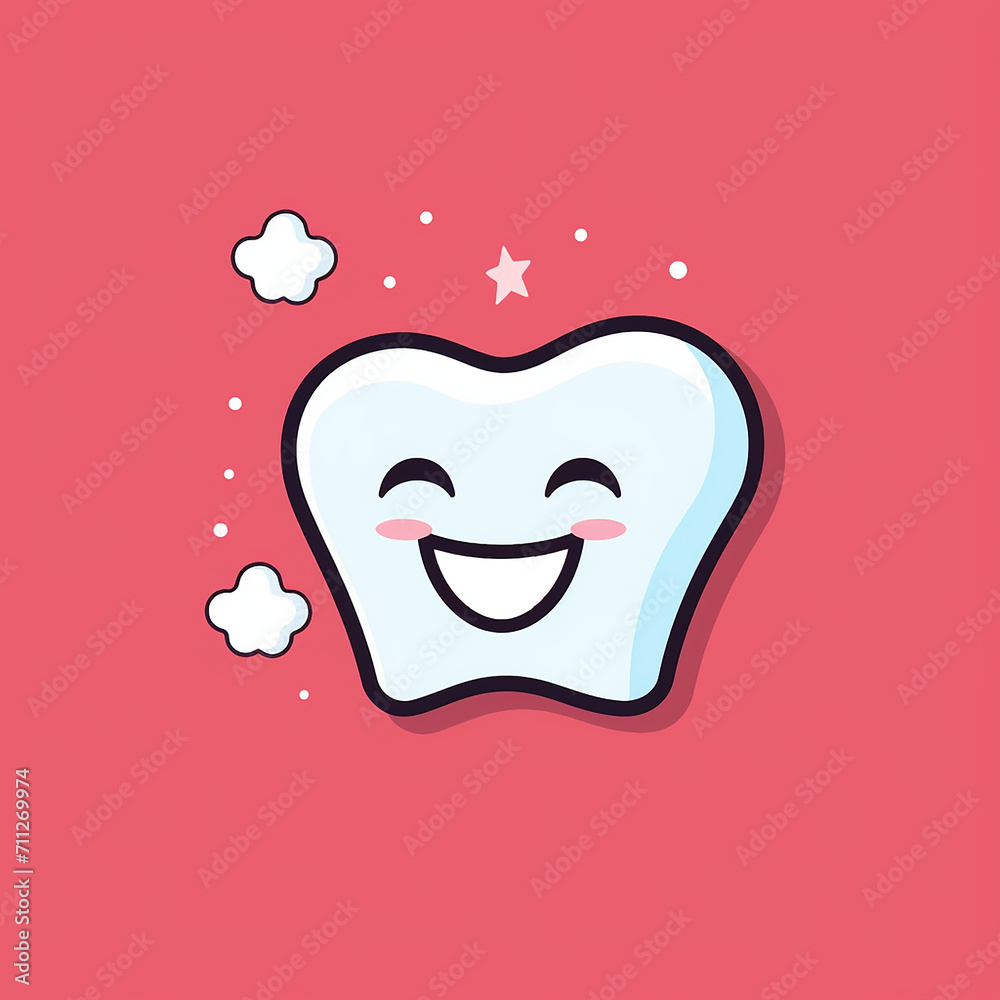 White tooth icon. AI illustration. Flat style. with kawaii eyes. White tooth icon. AI illustration. Flat style. with kawaii eyes.